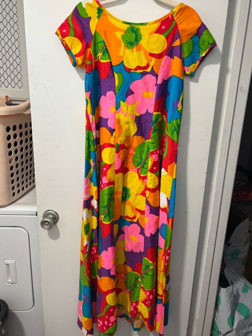 Vintage Mode O'Day Bright Psychedelic Print Long Full Hawaiian Maxi Dress  Sz  S